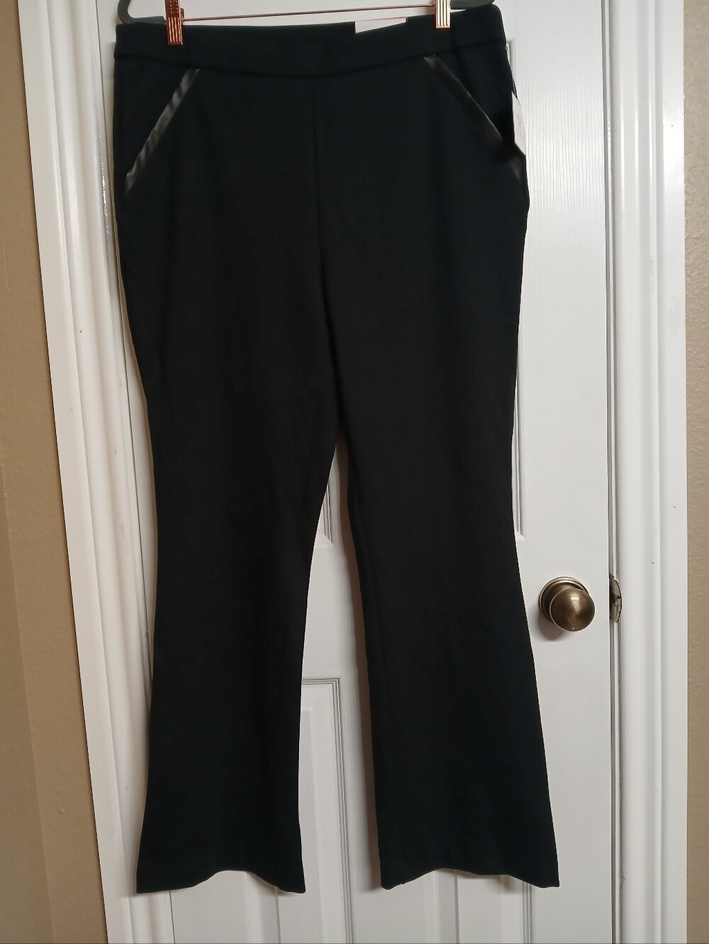 RAFAELLA Black Women's Dress Pants with Faux-Leather Trim - SIZE 16
